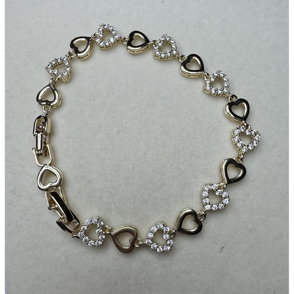 YNS Generic Jewelry - 14k Yellow Gold Filled Tarnish-Resist 7.5" Heart Chain Bracelet Crystal New